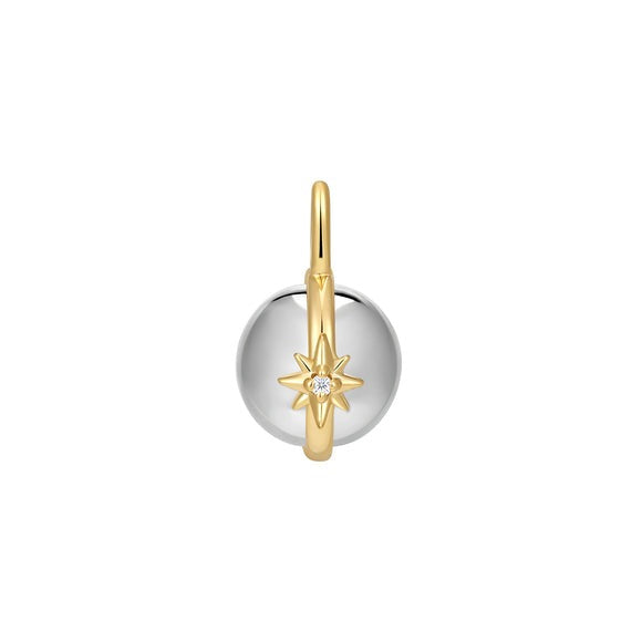 Two Tone Celestial Sphere Sterling Silver Charm plated in 14K Gold & Rhodium