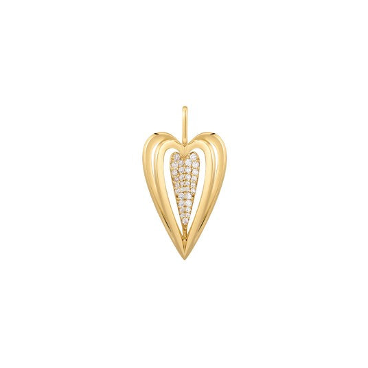 Gold Sculpted Heart Sterling Silver Charm plated in 14K Gold