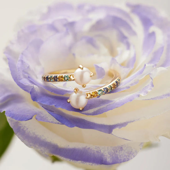 Gold Gem Pearl Wrap Ring