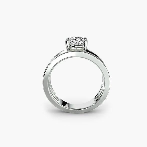 Wide Band Solitaire with Pavé Band