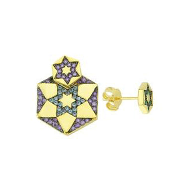 Color Chiron Star Sterling Silver Earrings plated in 18K Gold