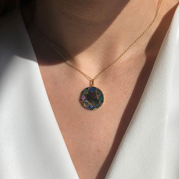 Galaxy Circle Color Sterling Silver Pendant plated in 18K Gold