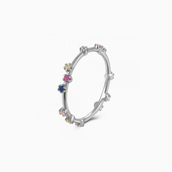 Colorful Sterling Silver Ring plated in Rhodium