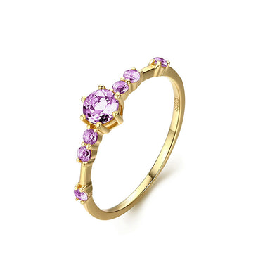 Purple Stone Sterling Silver Ring plated in 18K Gold
