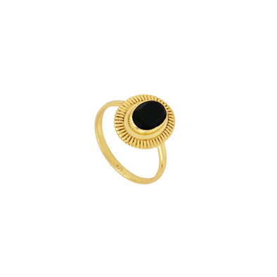 Black Stone Sterling Silver Ring plated in 18K Gold