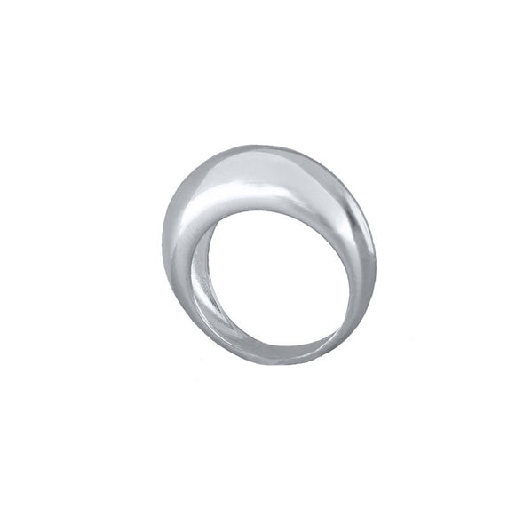 Curved 1 Sterling Silver Ring plated in Rhodium