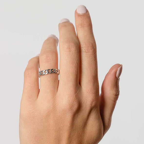 Open Chain Sterling Silver Ring plated in Rhodium