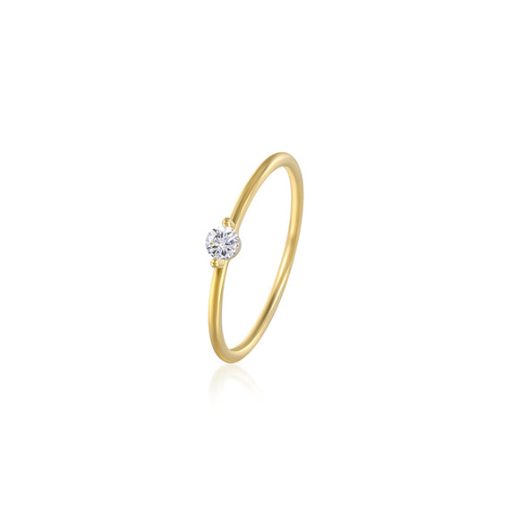 Single White Stone Sterling Silver Ring plated in 18K Gold