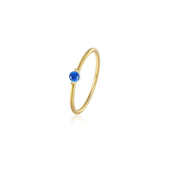 Single Blue Stone Sterling Silver Ring plated in 18K Gold
