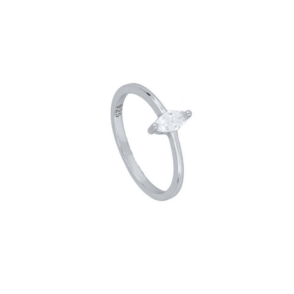 Navette Sterling Silver Ring plated in Rhodium