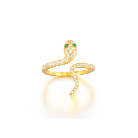 Snake with stones Sterling Silver Ring plated in 18K Gold