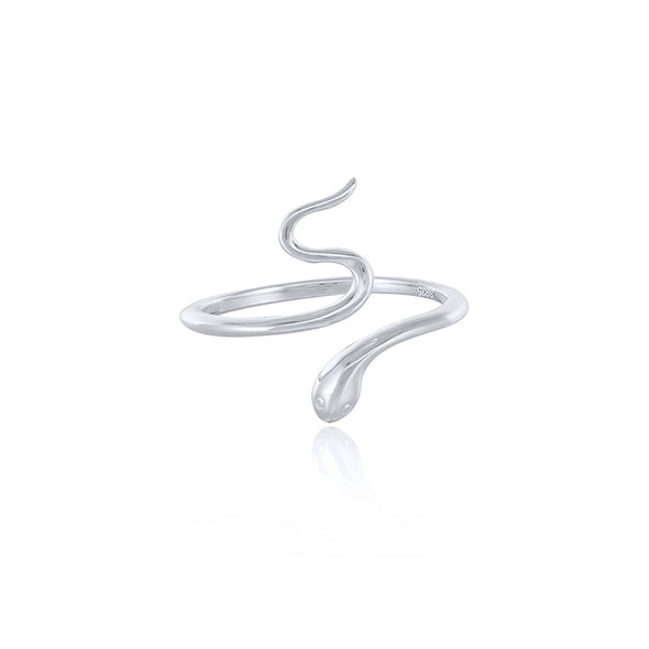 The Snake Sterling Silver Ring plated in Rhodium