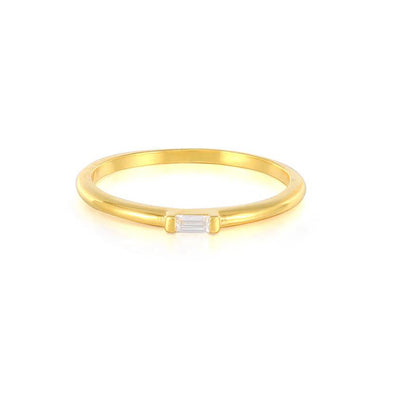 One Baguette Stone Sterling Silver Ring plated in 18K Gold