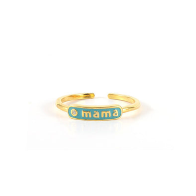 Mama Sterling Silver Ring plated in 18K Gold with Turquoise Enamel