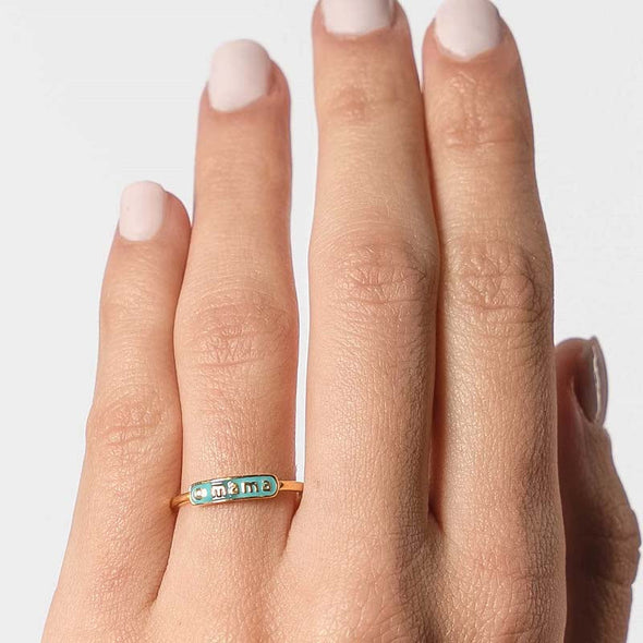 Mama Sterling Silver Ring plated in 18K Gold with Turquoise Enamel