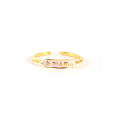 Mama Sterling Silver Ring plated in 18K Gold with Pink Enamel