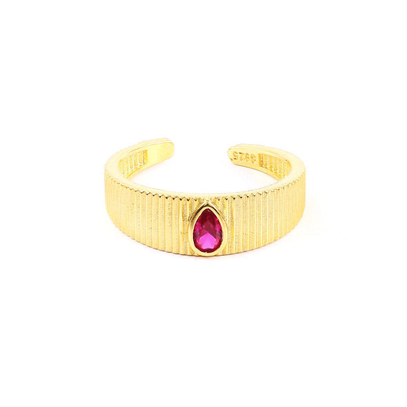 Saint-Martin Sterling Silver Ring plated in 18K Gold with Red Stone