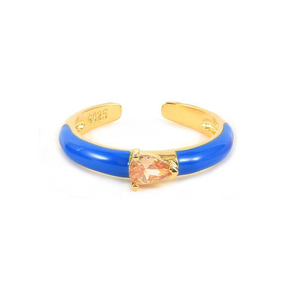 Samantha Sterling Silver Ring plated in 18K Gold with Light Blue Enamel