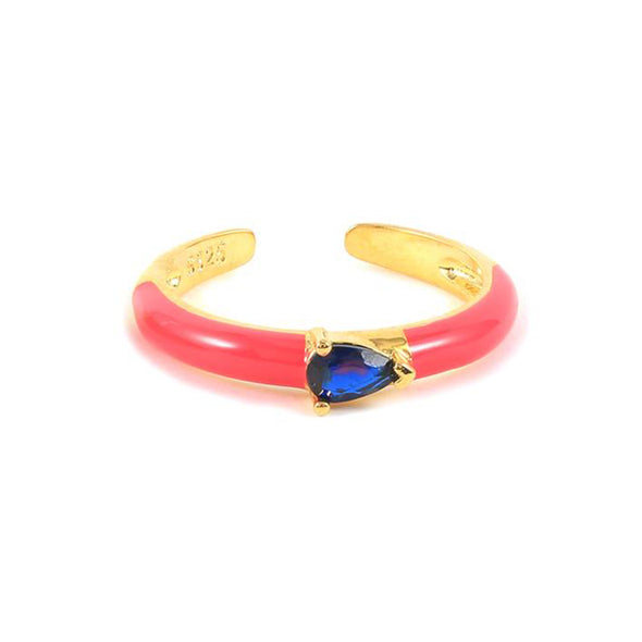 Samantha Sterling Silver Ring plated in 18K Gold with Pink Enamel