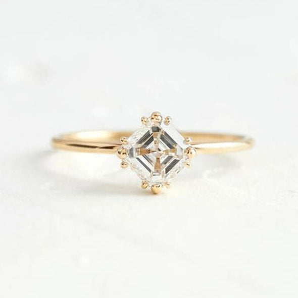 Squared Solitaire Sterling Silver Ring plated in 18K Gold