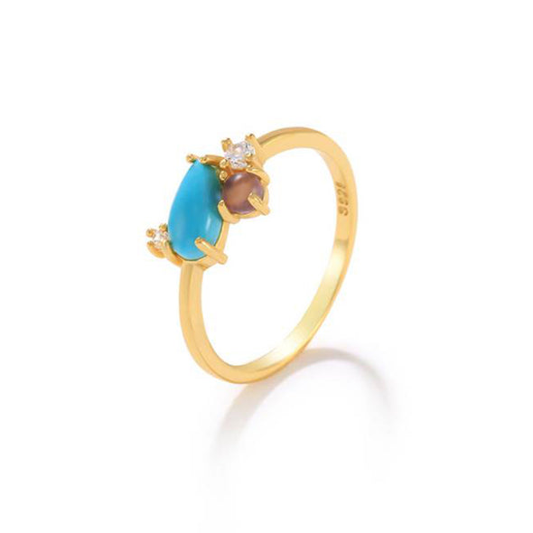 Pear Turquoise Stone Sterling Silver Ring plated in 18K Gold