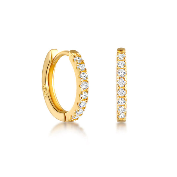 Small Stone Sterling Silver Hoops Earrings plated in 18K Gold