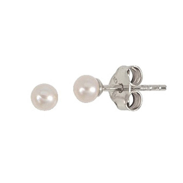 Small Pearl Sterling Silver Earrings plated in Rhodium