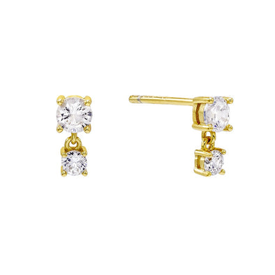 Two Stones Sterling Silver Earrings plated in 18K Gold