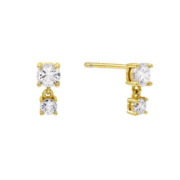 Two Stones Sterling Silver Earrings plated in 18K Gold
