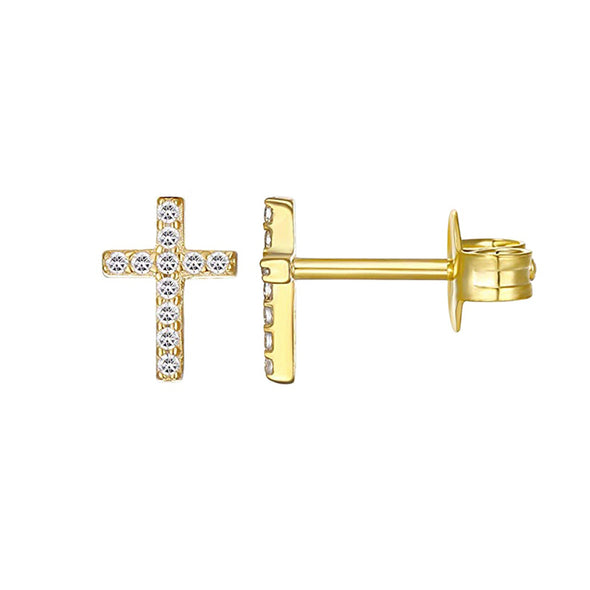 Σκουλαρίκια Small Cross σε Ασήμι 925 με επιμετάλλωση σε Χρυσό 18Κ