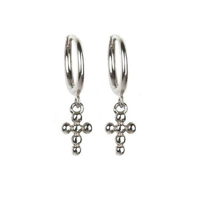 Cross Sterling Silver Earrings plated in Rhodium