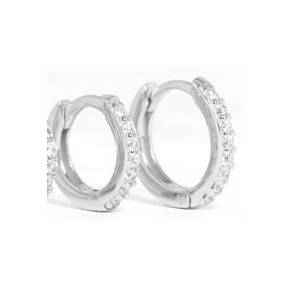 Small Hoop Stone Sterling Silver Earrings plated in Rhodium