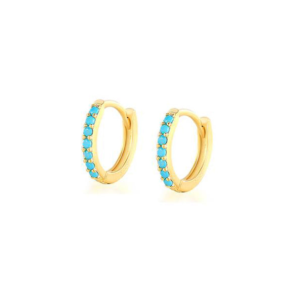 Small Hoop Sterling Silver Earrings plated in 18K Gold with Turquoise Stones