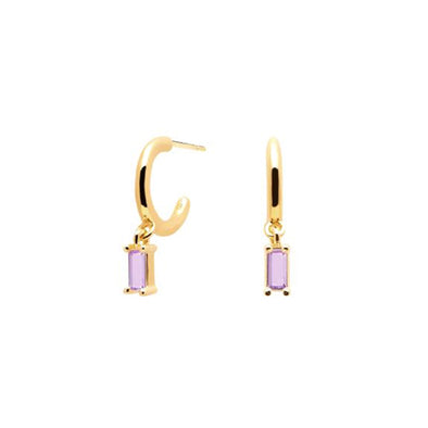 Alaia Sterling Silver Earrings plated in 18K Gold with Purple Stones