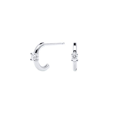 Tiny One Stone Hoops Sterling Silver Earrings plated in Rhodium