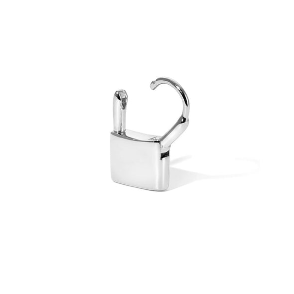 Lock Single Sterling Silver Earring plated in Rhodium