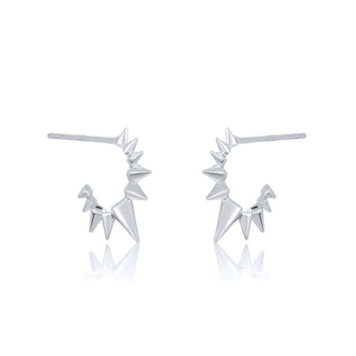 Spike Hoop Sterling Silver Earrings plated in Rhodium