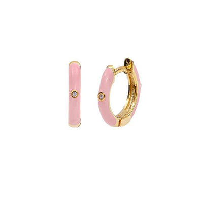Pink Enamel Hoops Sterling Silver Earrings plated in 18K Gold