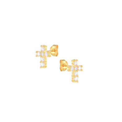 Σκουλαρίκια Tiny Cross Stone σε Ασήμι 925 με επιμετάλλωση σε Χρυσό 18Κ