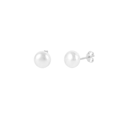 Round Pearls Sterling Silver Earrings plated in Rhodium