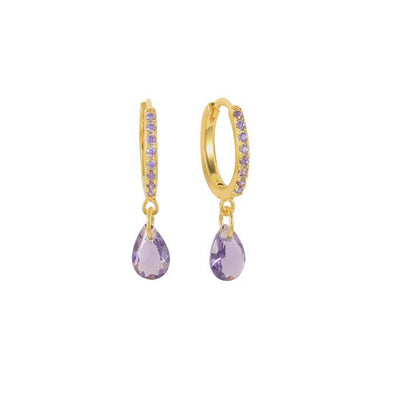 Port Said Sterling Silver Earrings plated in 18K Gold with Purple Stones