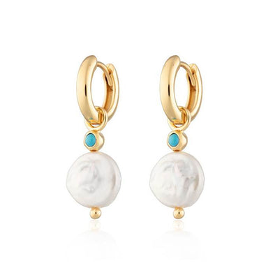 Pearl & Turquoise Sterling Silver Earrings plated in 18K Gold