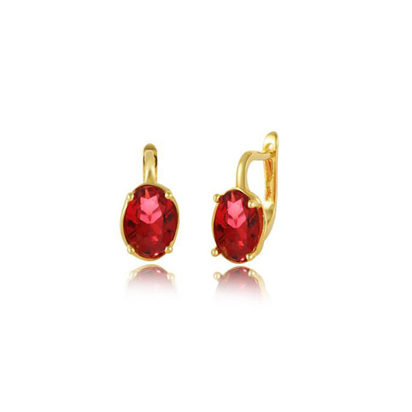 Coco Sterling Silver Earrings plated in 18K Gold with Red Stones