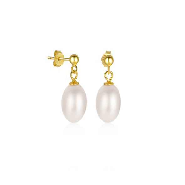 Drop Pearl Sterling Silver Earrings plated in 18K Gold