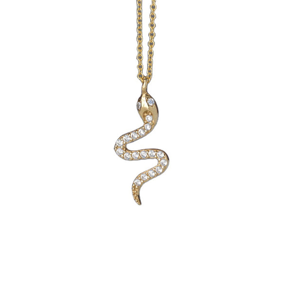 Snake with stones Sterling Silver Pendant plated in 18K Gold