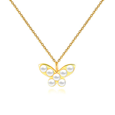 Μενταγιόν Butterfly Pearl σε Ασήμι 925 με επιμετάλλωση σε Χρυσό 18Κ