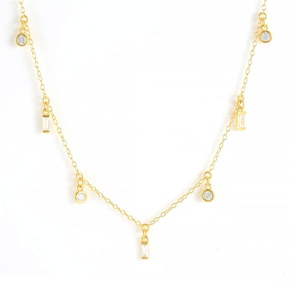 Aba Sterling Silver Necklace plated in 18K Gold with White Stones