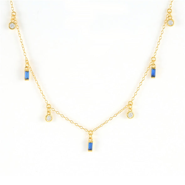Aba Sterling Silver Necklace plated in 18K Gold with White & Blue Stones
