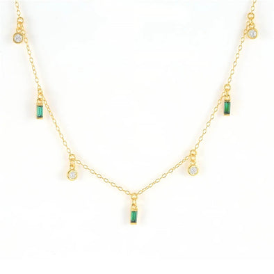 Aba Sterling Silver Necklace plated in 18K Gold with White & Green Stones