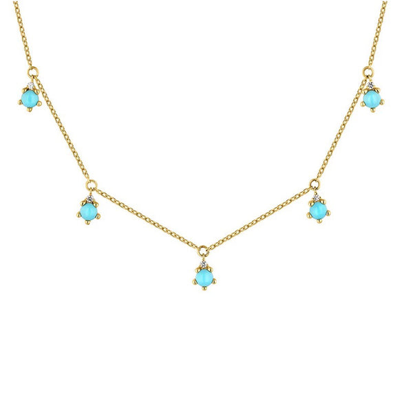 Elizabeth Sterling Silver Necklace plated in 18K Gold with White & Turquoise Stones